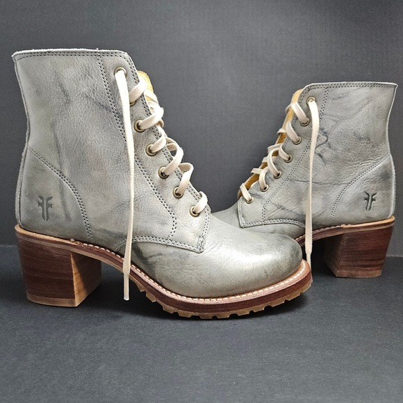 FRYE Company Shoes - FRYE Women's Leather Sabrina Lace Up Ankle Boots Gray Size 6 Vibram Roccia SCUFF